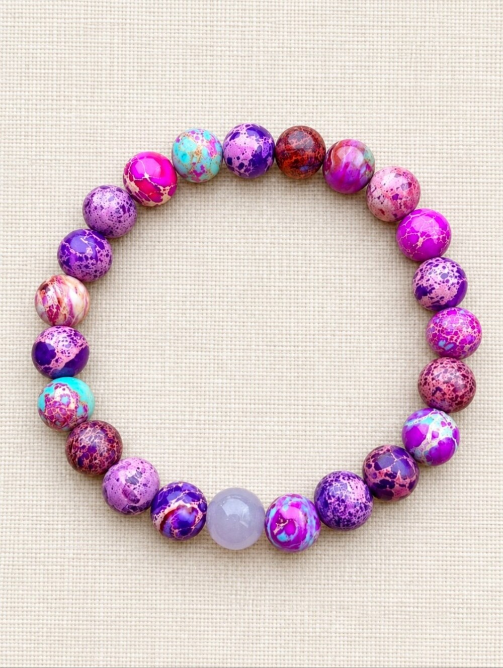 Purple Sea Sediment Jasper Beaded Stretch Bracelet - Handmade